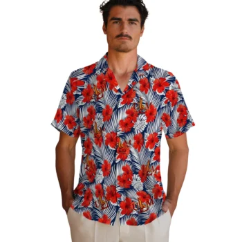 louisiana monroe warhawks hibiscus fiesta red royal blue hawaiian shirts fashion forward