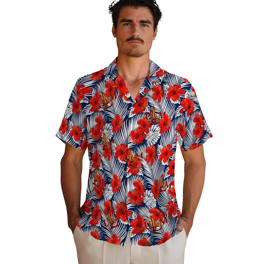 Louisiana-Monroe Warhawks Hawaiian Shirt - Hibiscus Fiesta louisiana monroe warhawks hibiscus fiesta red royal blue hawaiian shirts fashion forward