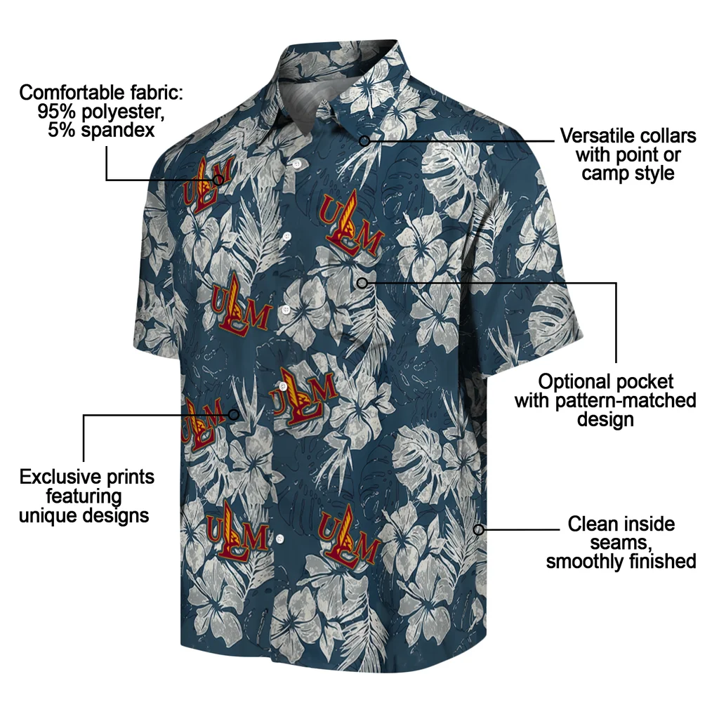 Louisiana-Monroe Warhawks Hawaiian Shirt - Hibiscus Flowers louisiana monroe warhawks hibiscus flowers navy blue hawaiian shirts new arrival