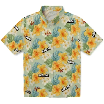 louisiana monroe warhawks hibiscus mood pale lime yellow hawaiian shirts best selling