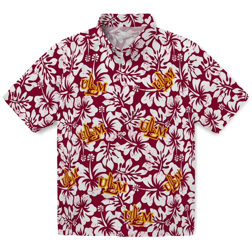 Louisiana-Monroe Warhawks Hawaiian Shirt - Hibiscus Motif louisiana monroe warhawks hibiscus motif red white hawaiian shirts best selling