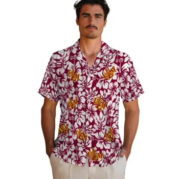 louisiana monroe warhawks hibiscus motif red white hawaiian shirts fashion forward