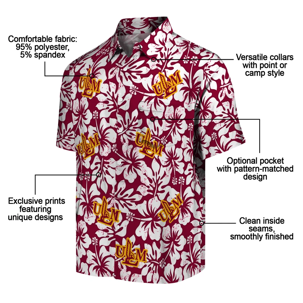 Louisiana-Monroe Warhawks Hawaiian Shirt - Hibiscus Motif louisiana monroe warhawks hibiscus motif red white hawaiian shirts new arrival
