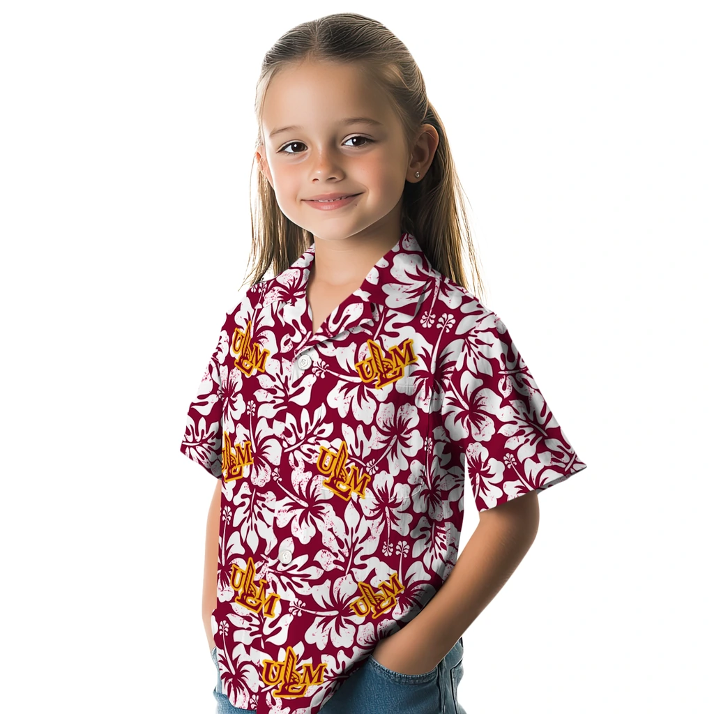 Louisiana-Monroe Warhawks Hawaiian Shirt - Hibiscus Motif louisiana monroe warhawks hibiscus motif red white hawaiian shirts premium grade