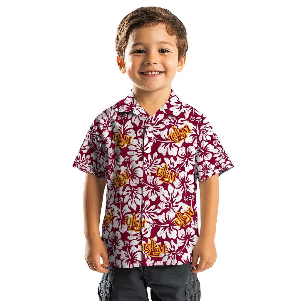 Louisiana-Monroe Warhawks Hawaiian Shirt - Hibiscus Motif louisiana monroe warhawks hibiscus motif red white hawaiian shirts top rated