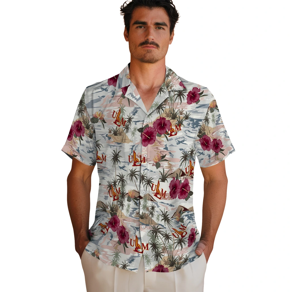 Louisiana-Monroe Warhawks Hawaiian Shirt - Hibiscus Seaside louisiana monroe warhawks hibiscus seaside white hawaiian shirts fashion forward