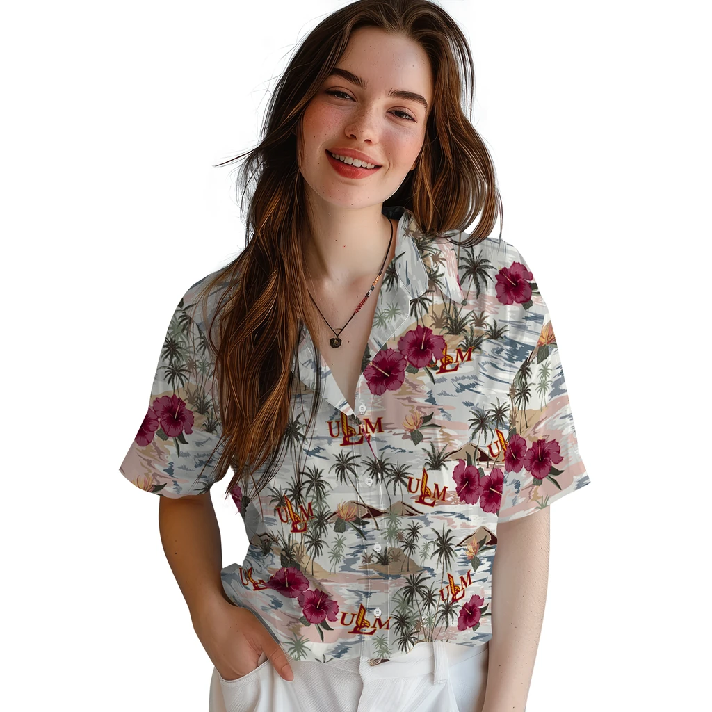 Louisiana-Monroe Warhawks Hawaiian Shirt - Hibiscus Seaside louisiana monroe warhawks hibiscus seaside white hawaiian shirts latest model