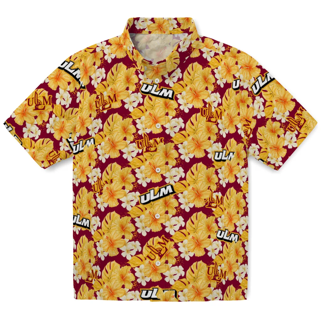 Louisiana-Monroe Warhawks Hawaiian Shirt - Hibiscus Tropics louisiana monroe warhawks hibiscus tropics red yellow hawaiian shirts best selling