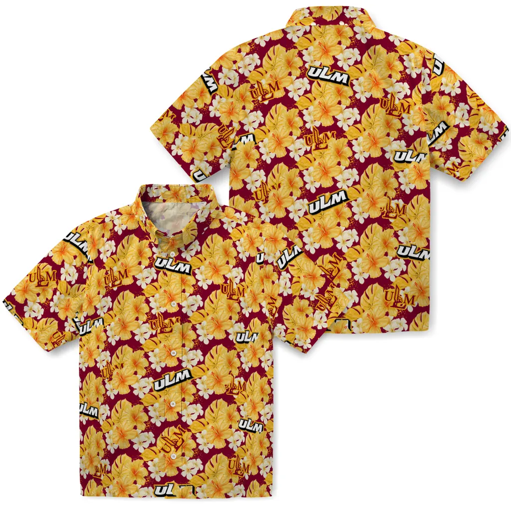 Louisiana-Monroe Warhawks Hawaiian Shirt - Hibiscus Tropics louisiana monroe warhawks hibiscus tropics red yellow hawaiian shirts high quality