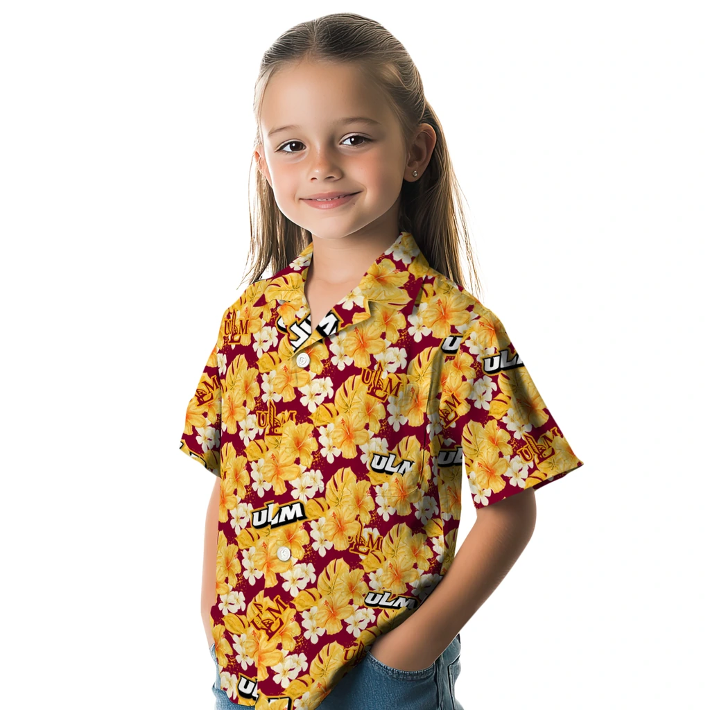 Louisiana-Monroe Warhawks Hawaiian Shirt - Hibiscus Tropics louisiana monroe warhawks hibiscus tropics red yellow hawaiian shirts premium grade