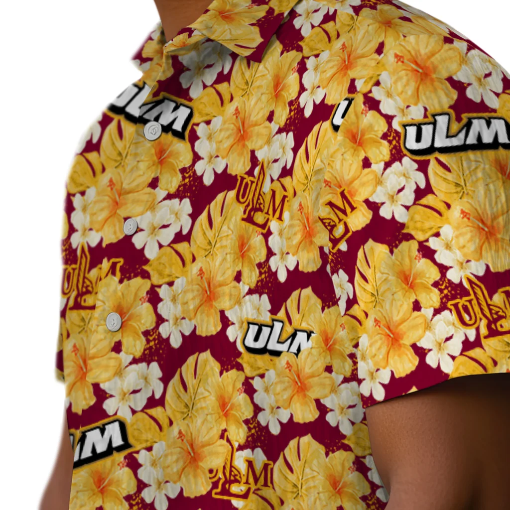 Louisiana-Monroe Warhawks Hawaiian Shirt - Hibiscus Tropics louisiana monroe warhawks hibiscus tropics red yellow hawaiian shirts trendy
