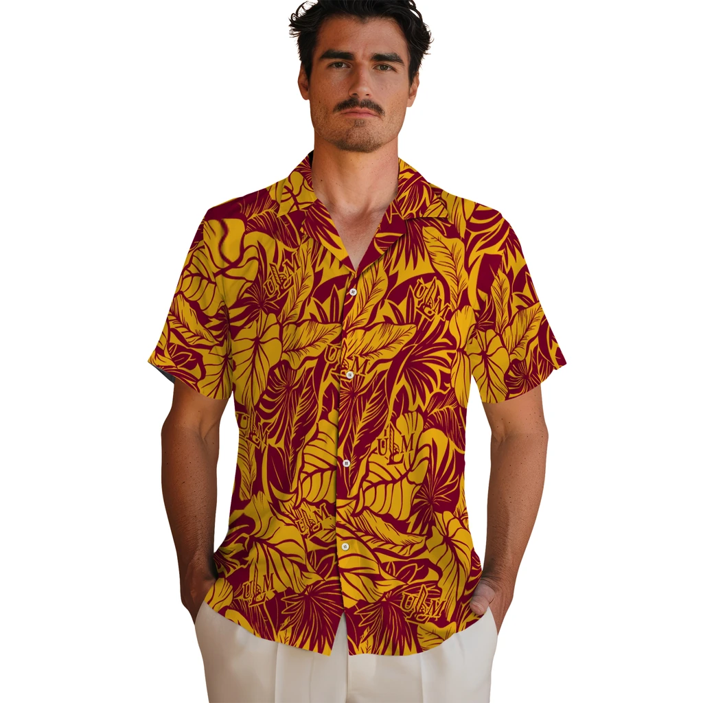 Louisiana-Monroe Warhawks Hawaiian Shirt - Monstera Layer louisiana monroe warhawks monstera layer red hawaiian shirts fashion forward