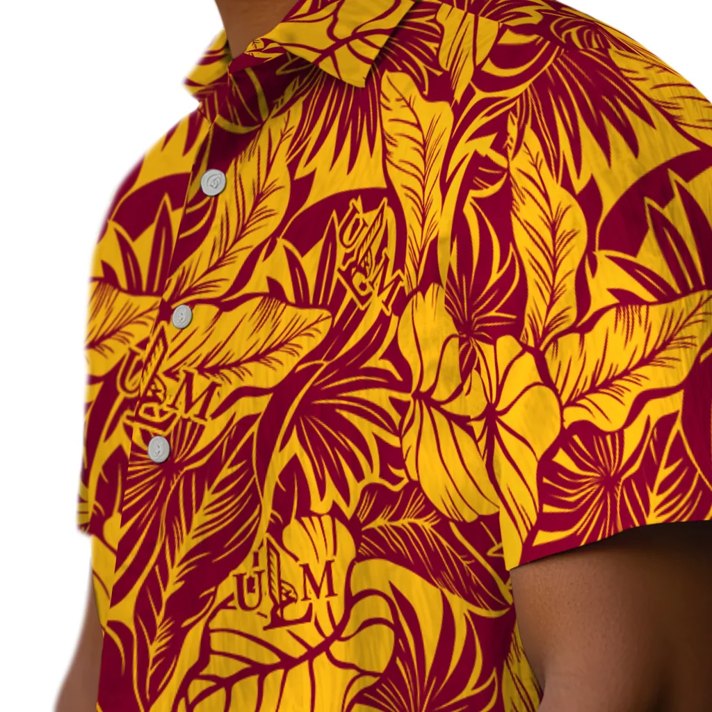 Louisiana-Monroe Warhawks Hawaiian Shirt - Monstera Layer louisiana monroe warhawks monstera layer red hawaiian shirts trendy