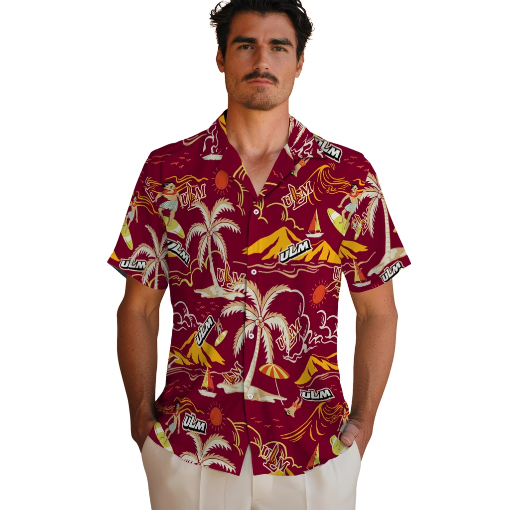 Louisiana-Monroe Warhawks Hawaiian Shirt - Palm Tree Island louisiana monroe warhawks palm tree island red hawaiian shirts fashion forward