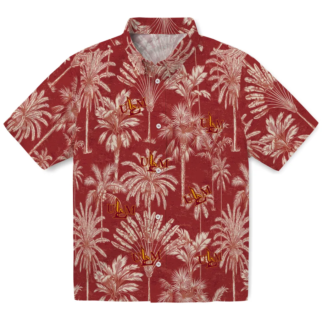 Louisiana-Monroe Warhawks Hawaiian Shirt - Vintage Palm Tree louisiana monroe warhawks palm shadows red hawaiian shirts best selling