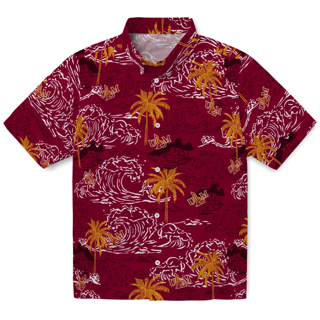 Louisiana-Monroe Warhawks Hawaiian Shirt - Wave Palm louisiana monroe warhawks wave palm red hawaiian shirts best selling