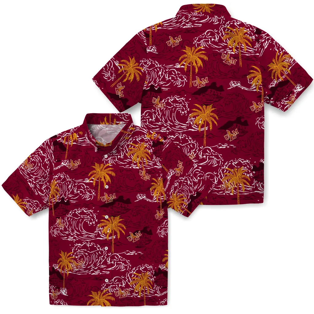 Louisiana-Monroe Warhawks Hawaiian Shirt - Wave Palm louisiana monroe warhawks wave palm red hawaiian shirts high quality