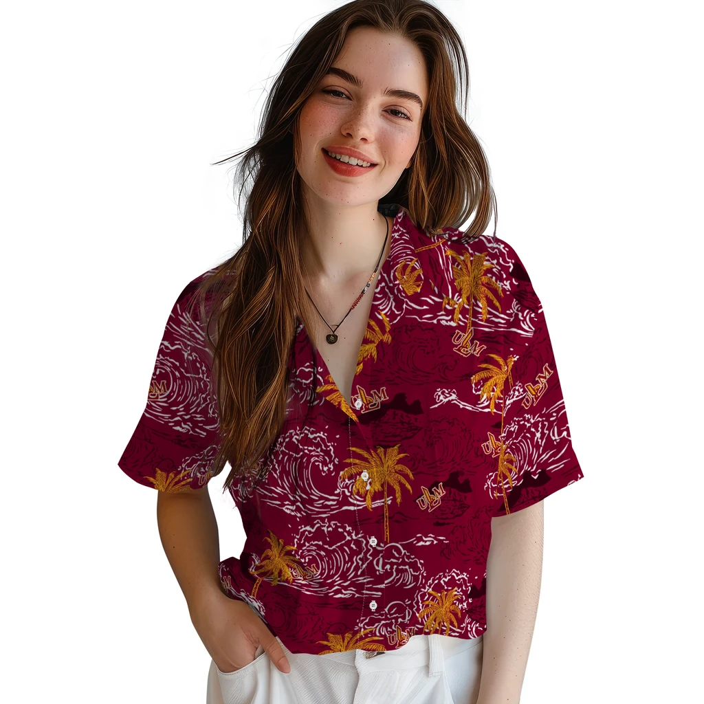 Louisiana-Monroe Warhawks Hawaiian Shirt - Wave Palm louisiana monroe warhawks wave palm red hawaiian shirts latest model