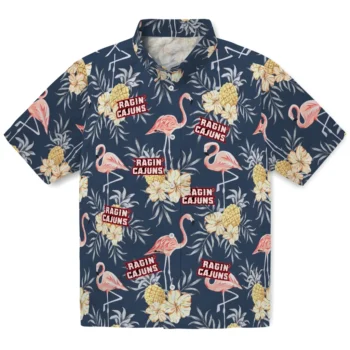 louisiana ragin cajuns flamingo hibiscus navy hawaiian shirts best selling
