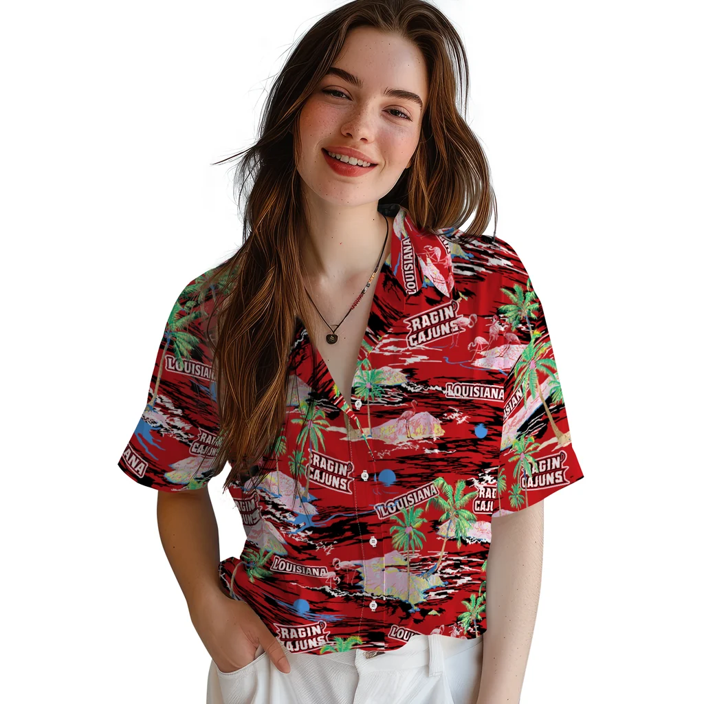 Louisiana Ragin' Cajuns Hawaiian Shirt - Hawaii Island louisiana ragin cajuns flamingo retreat red hawaiian shirts latest model