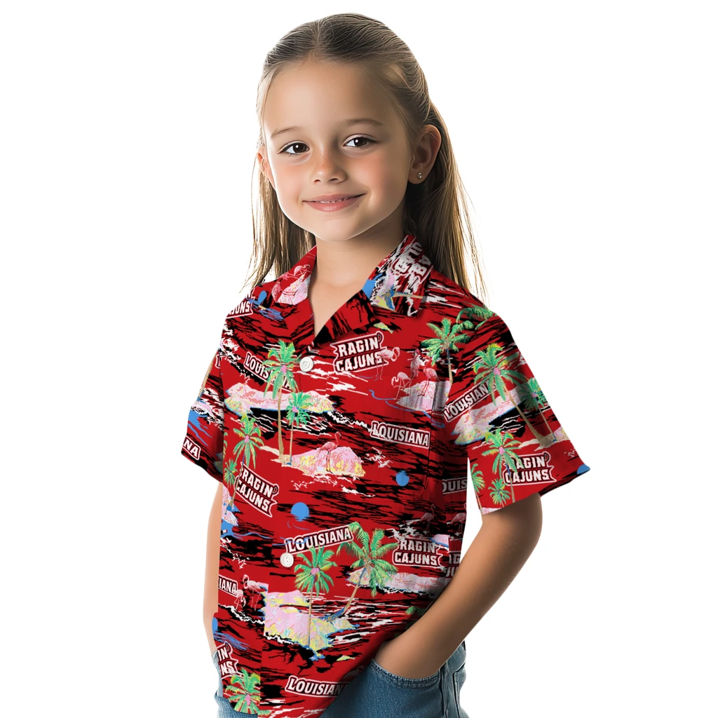 Louisiana Ragin' Cajuns Hawaiian Shirt - Hawaii Island louisiana ragin cajuns flamingo retreat red hawaiian shirts premium grade