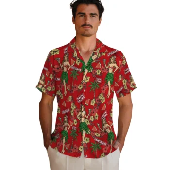 louisiana ragin cajuns hawaiian girls design red hawaiian shirts fashion forward