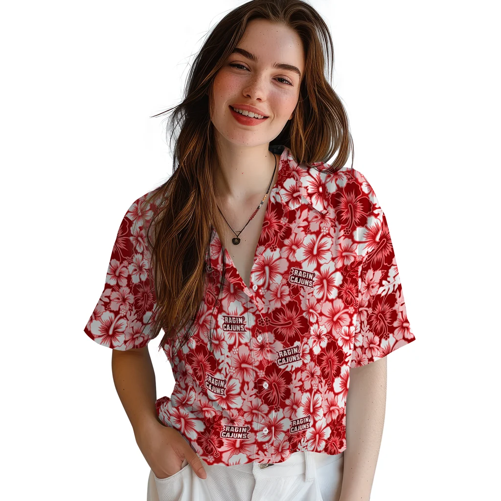Louisiana Ragin' Cajuns Hawaiian Shirt - Hibiscus Blooms louisiana ragin cajuns hibiscus blooms red hawaiian shirts latest model
