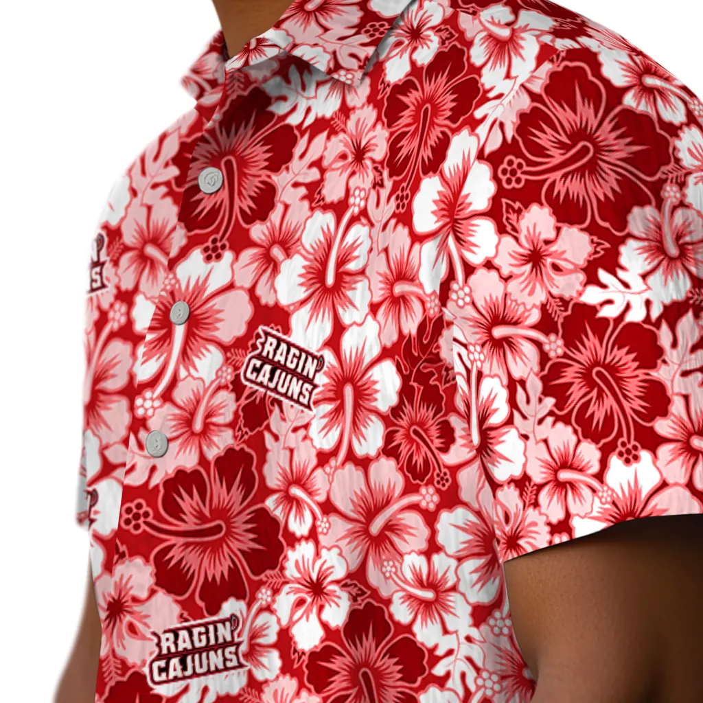 Louisiana Ragin' Cajuns Hawaiian Shirt - Hibiscus Blooms louisiana ragin cajuns hibiscus blooms red hawaiian shirts trendy