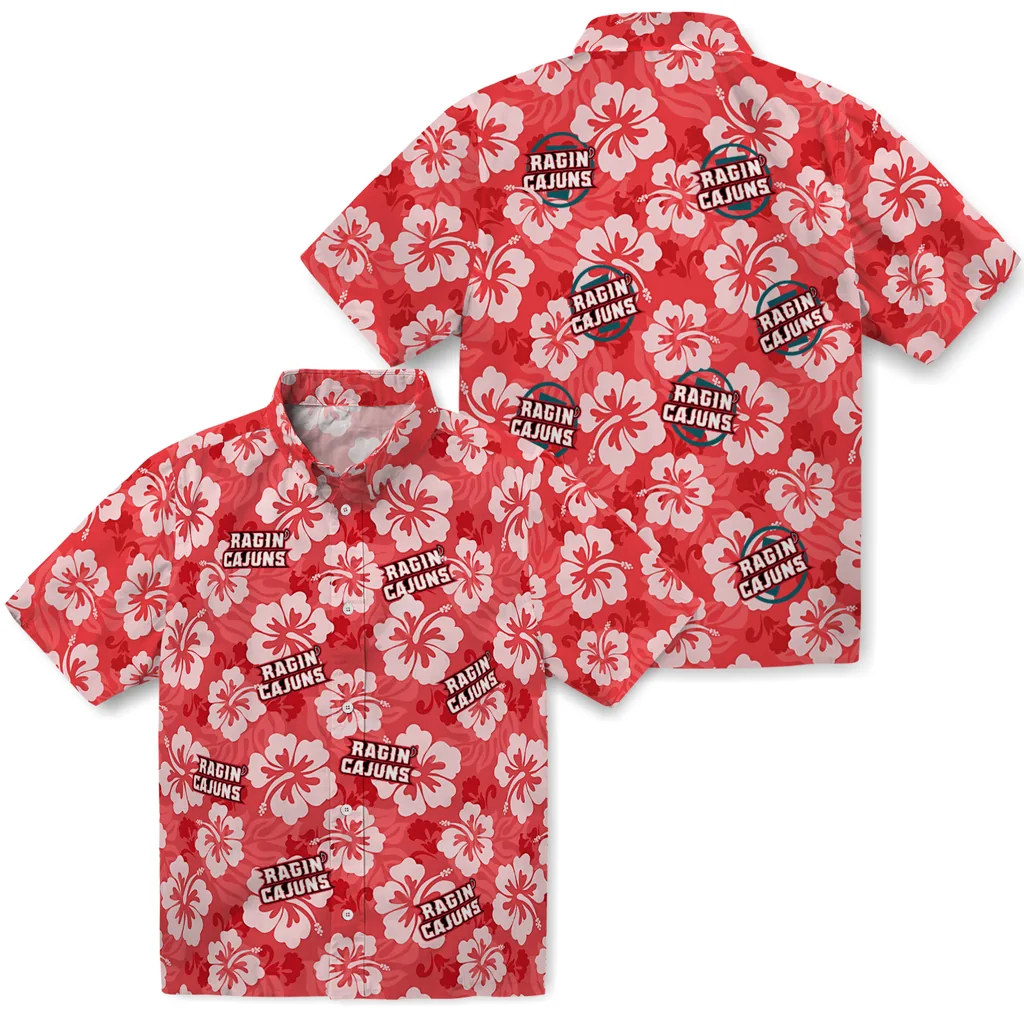 Louisiana Ragin' Cajuns Hawaiian Shirt - Hibiscus Cluster louisiana ragin cajuns hibiscus cluster red hawaiian shirts high quality