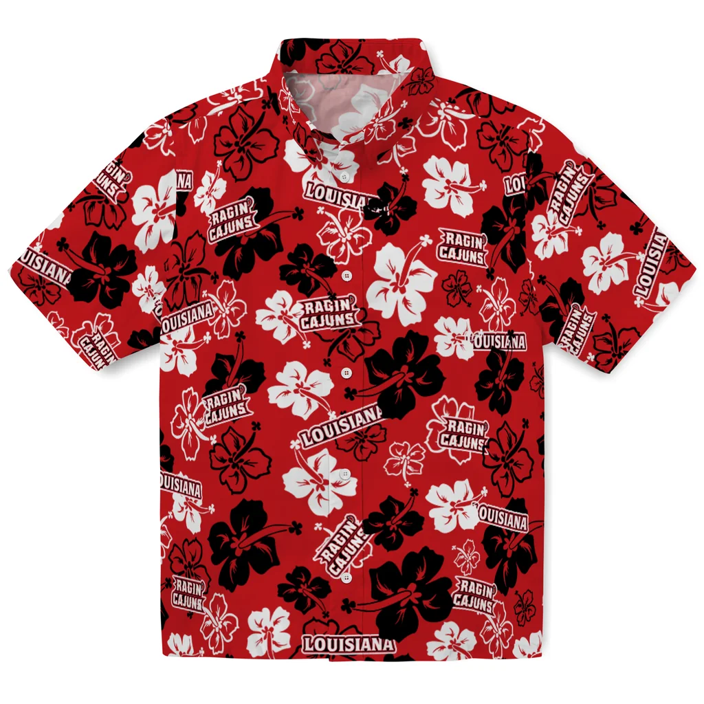 Louisiana Ragin' Cajuns Hawaiian Shirt - Hibiscus Flower Design louisiana ragin cajuns hibiscus bloom red hawaiian shirts best selling