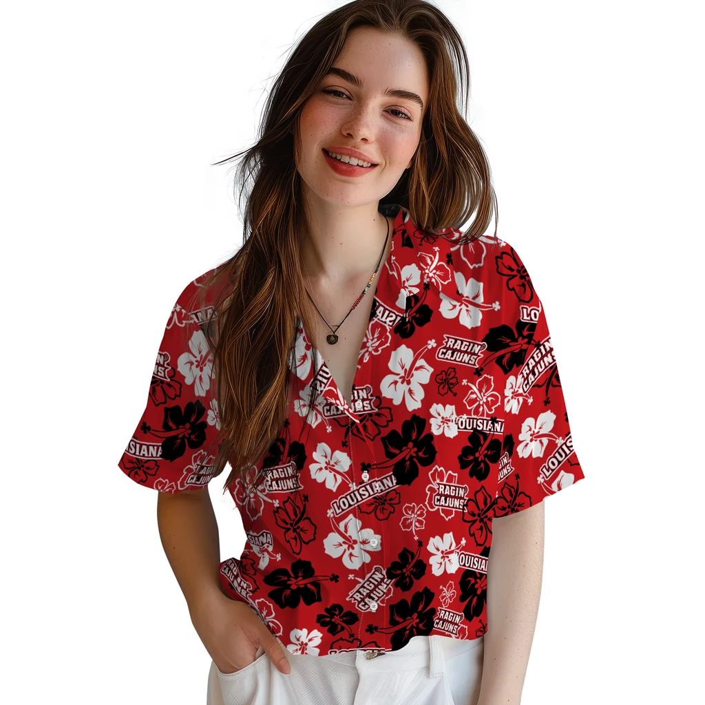Louisiana Ragin' Cajuns Hawaiian Shirt - Hibiscus Flower Design louisiana ragin cajuns hibiscus bloom red hawaiian shirts latest model