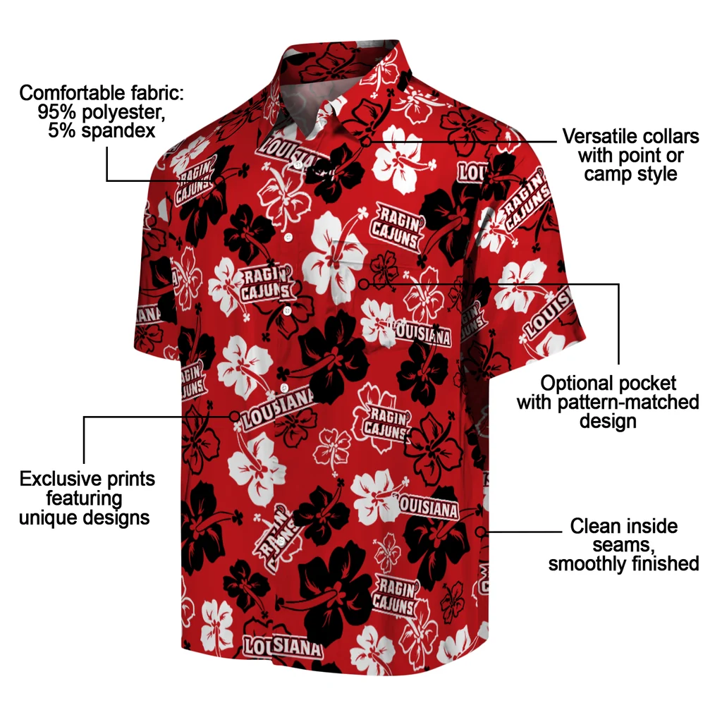 Louisiana Ragin' Cajuns Hawaiian Shirt - Hibiscus Flower Design louisiana ragin cajuns hibiscus bloom red hawaiian shirts new arrival