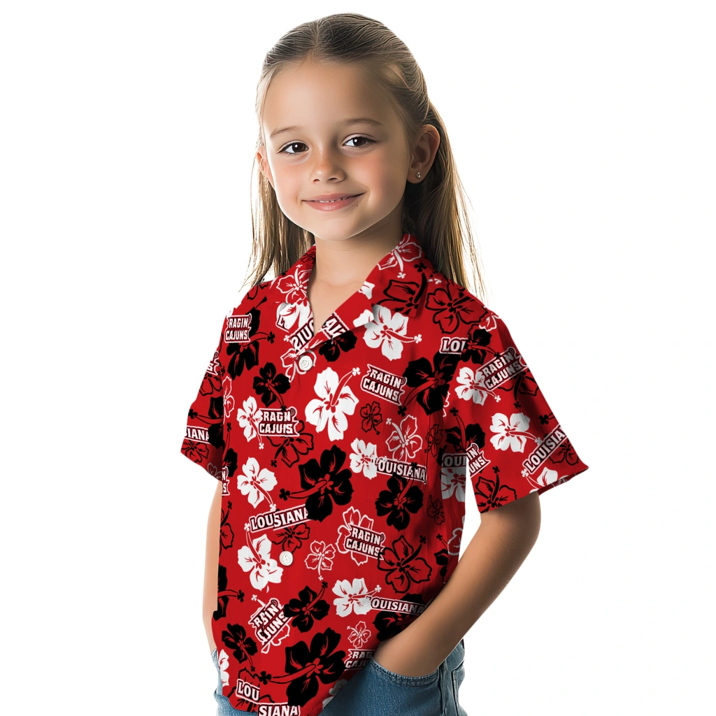 Louisiana Ragin' Cajuns Hawaiian Shirt - Hibiscus Flower Design louisiana ragin cajuns hibiscus bloom red hawaiian shirts premium grade