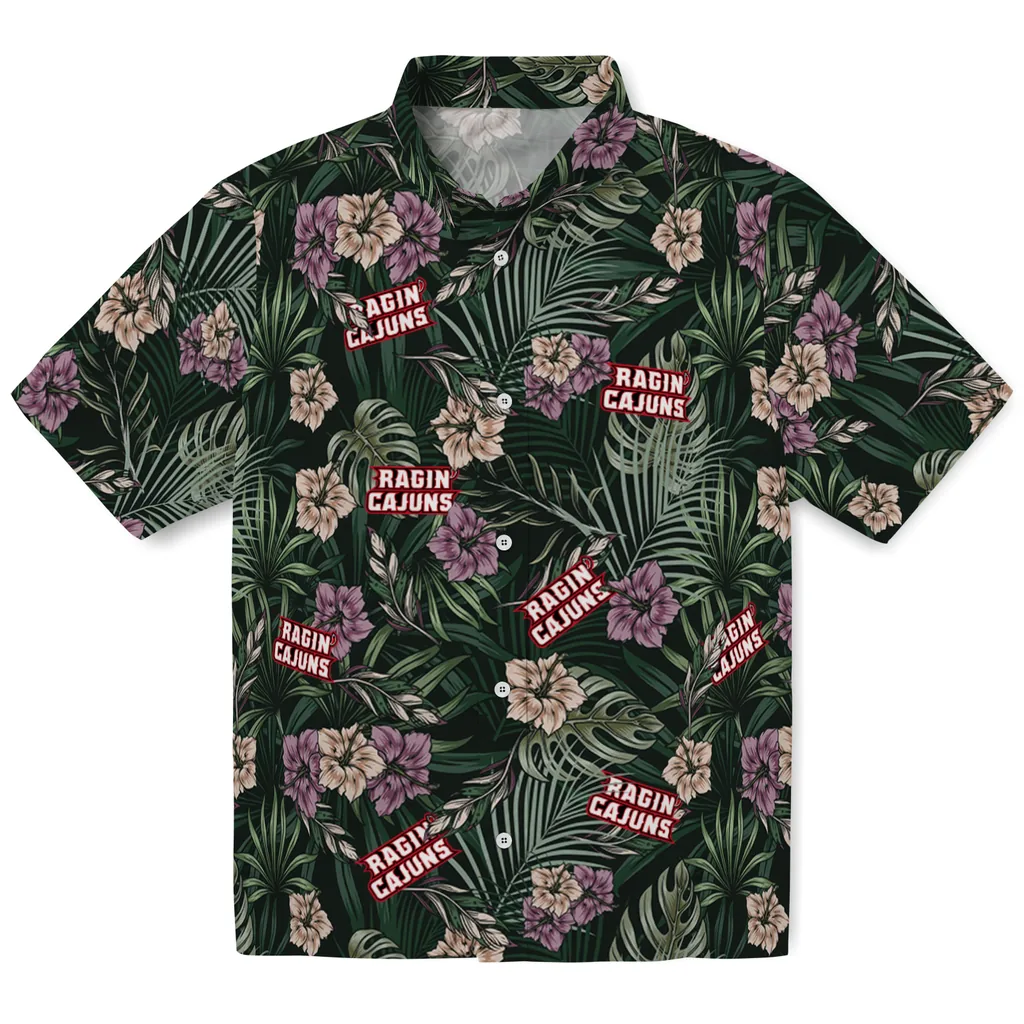 Louisiana Ragin' Cajuns Hawaiian Shirt - Hibiscus Leaves Pattern louisiana ragin cajuns hibiscus leaves pattern green hawaiian shirts best selling
