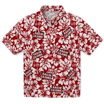 louisiana ragin cajuns hibiscus motif red white hawaiian shirts best selling