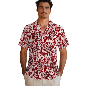 louisiana ragin cajuns hibiscus motif red white hawaiian shirts fashion forward
