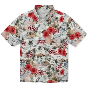 louisiana ragin cajuns hibiscus seaside white hawaiian shirts best selling