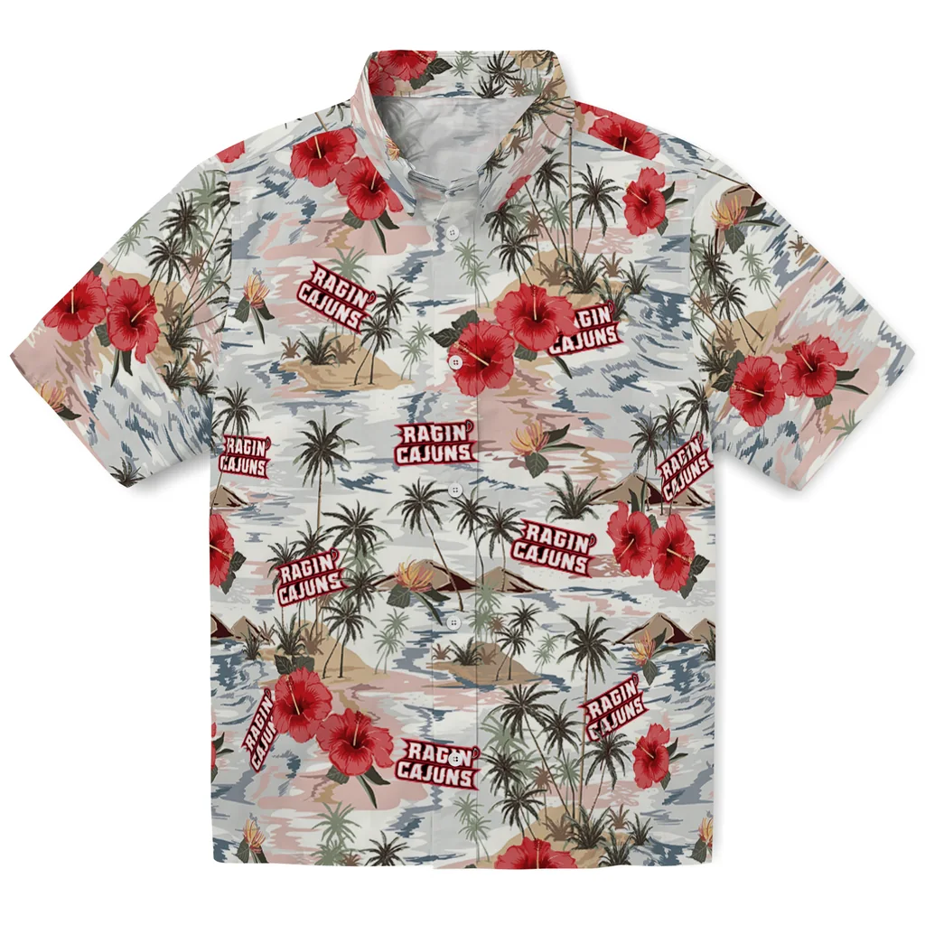 Louisiana Ragin' Cajuns Hawaiian Shirt - Hibiscus Seaside louisiana ragin cajuns hibiscus seaside white hawaiian shirts best selling