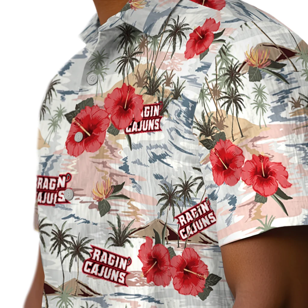Louisiana Ragin' Cajuns Hawaiian Shirt - Hibiscus Seaside louisiana ragin cajuns hibiscus seaside white hawaiian shirts trendy