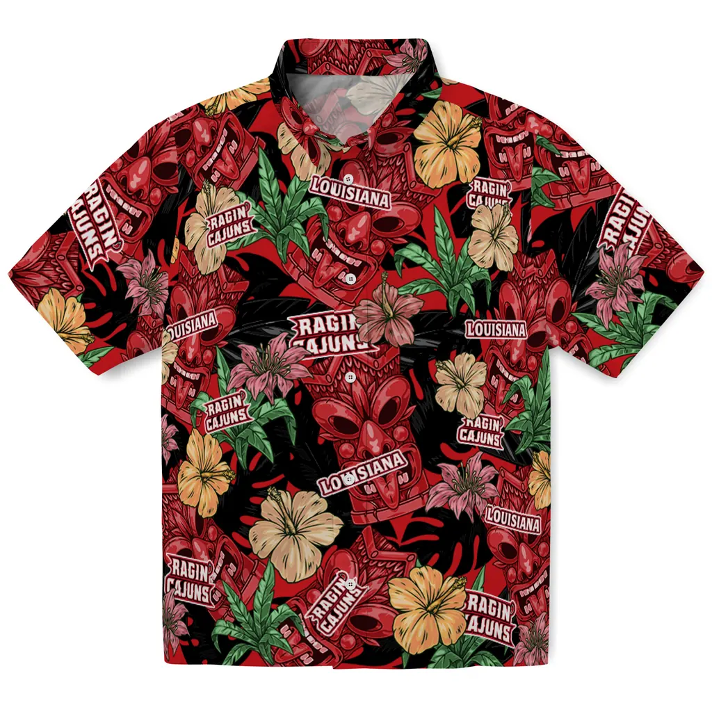 Louisiana Ragin' Cajuns Hawaiian Shirt - Hibiscus Tiki Jungle louisiana ragin cajuns tiki jungle red hawaiian shirts best selling