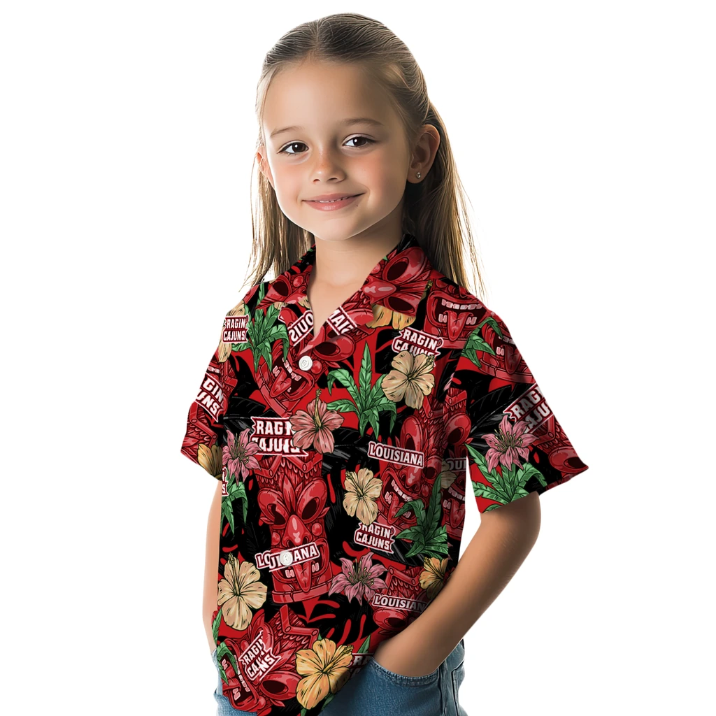 Louisiana Ragin' Cajuns Hawaiian Shirt - Hibiscus Tiki Jungle louisiana ragin cajuns tiki jungle red hawaiian shirts premium grade