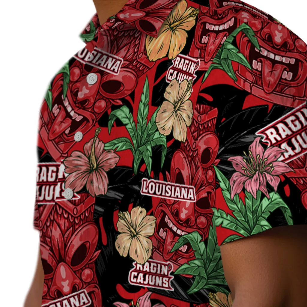 Louisiana Ragin' Cajuns Hawaiian Shirt - Hibiscus Tiki Jungle louisiana ragin cajuns tiki jungle red hawaiian shirts trendy