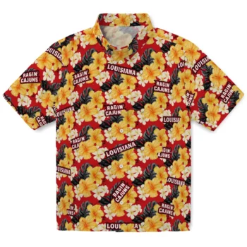 louisiana ragin cajuns hibiscus tropics red yellow hawaiian shirts best selling