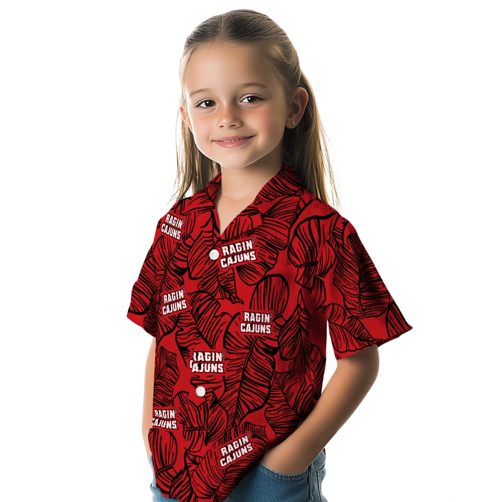 Louisiana Ragin' Cajuns Hawaiian Shirt - Leaf Outline louisiana ragin cajuns leaf outline red hawaiian shirts premium grade
