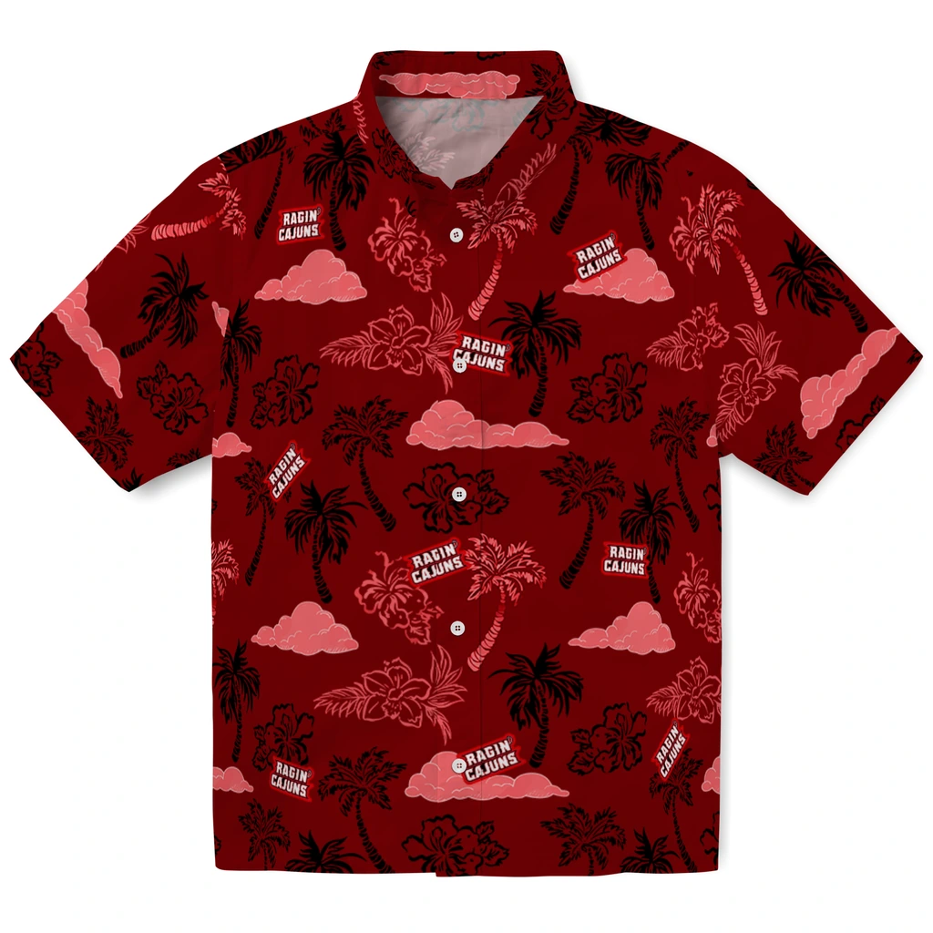 Louisiana Ragin' Cajuns Hawaiian Shirt - Palm And Clouds louisiana ragin cajuns palm and clouds red hawaiian shirts best selling