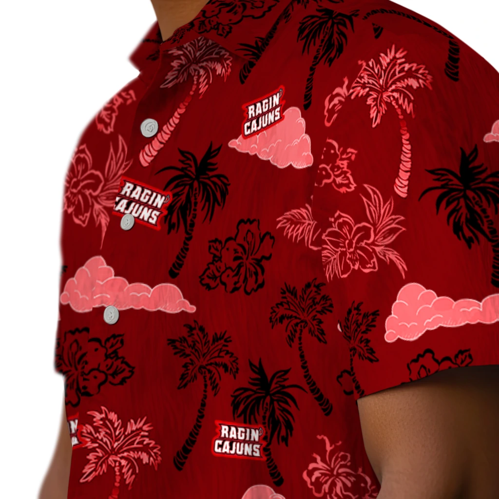 Louisiana Ragin' Cajuns Hawaiian Shirt - Palm And Clouds louisiana ragin cajuns palm and clouds red hawaiian shirts trendy