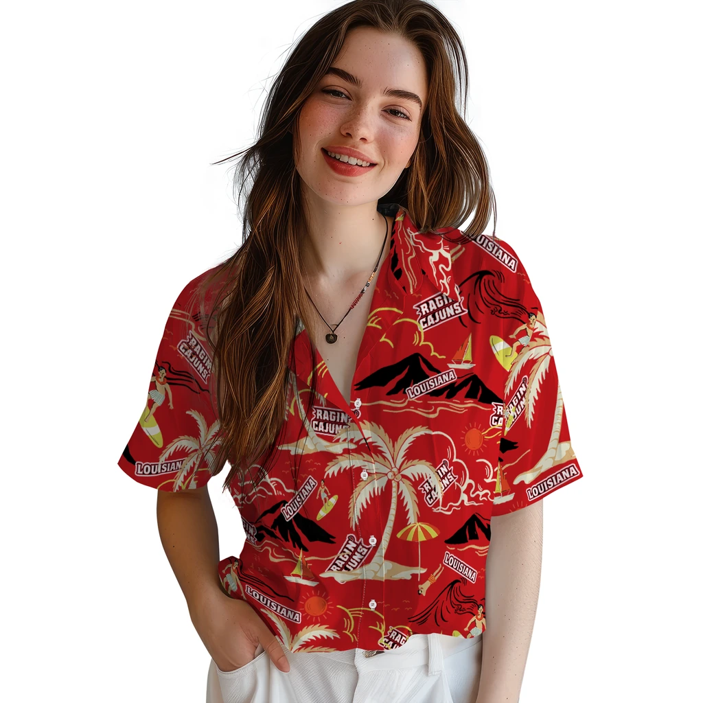 Louisiana Ragin' Cajuns Hawaiian Shirt - Palm Tree Island louisiana ragin cajuns palm tree island red hawaiian shirts latest model