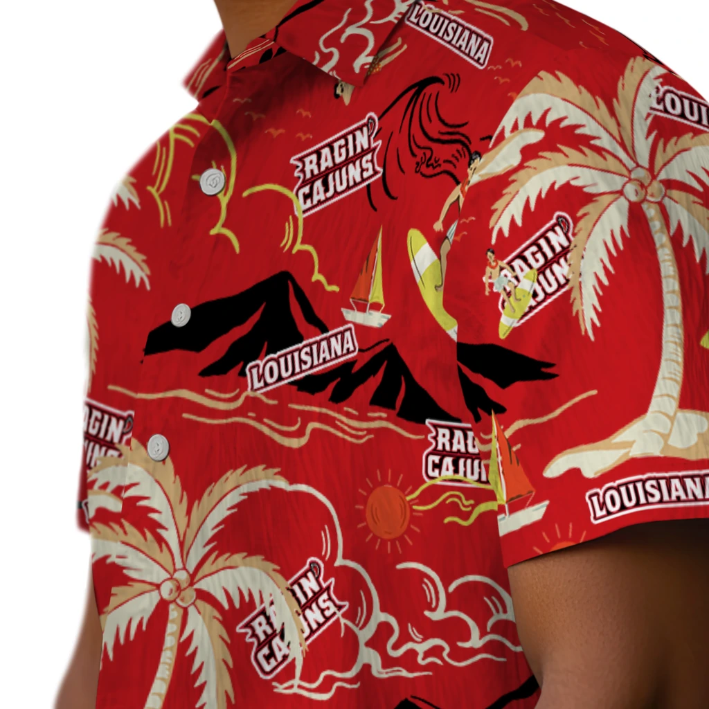 Louisiana Ragin' Cajuns Hawaiian Shirt - Palm Tree Island louisiana ragin cajuns palm tree island red hawaiian shirts trendy