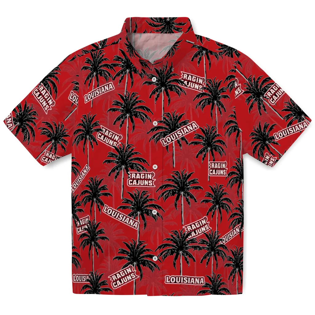 Louisiana Ragin' Cajuns Hawaiian Shirt - Palm Tree Motif louisiana ragin cajuns palm grove red hawaiian shirts best selling