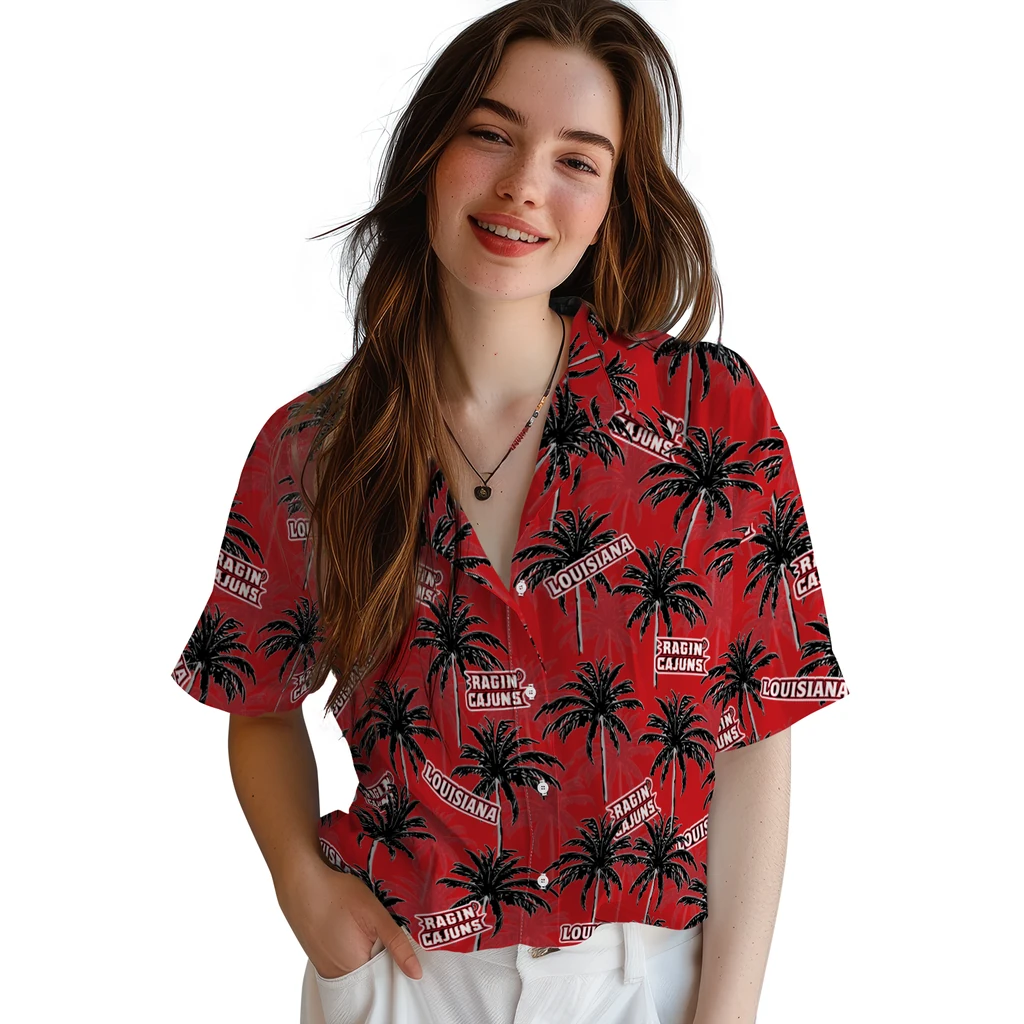 Louisiana Ragin' Cajuns Hawaiian Shirt - Palm Tree Motif louisiana ragin cajuns palm grove red hawaiian shirts latest model